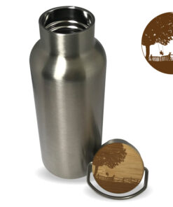 Funktionale und attraktive doppelwandige 500ml Edelstahl Trinkflasche mit einem Bambusdeckel