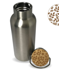 Funktionale und attraktive doppelwandige 500ml Edelstahl Trinkflasche mit einem Bambusdeckel