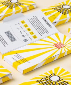 SolarSchoggi 2023 fürs Handy mit Vignette ( weiss, gelbe Schokoladenverpackung, wie Sonnenstrahlen)
